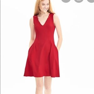 Banana Republic Red Ponte Fit and Flare Dress